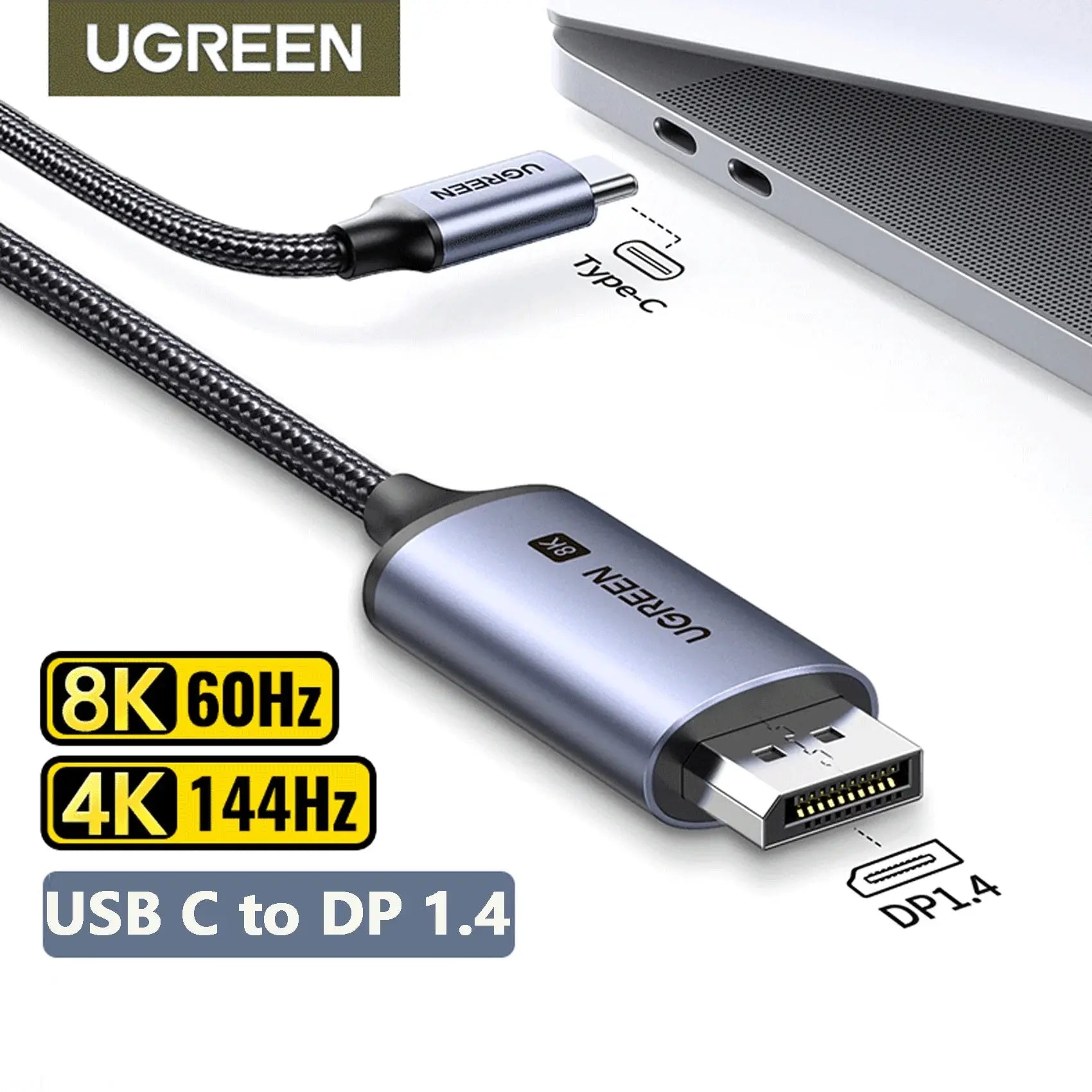 UGREEN USB C to 8K Displayport 1.4 for iPhone 15 Macbook Pro iPad Compatible Thunderbolt 3/4 USB Type C to 8K DP Cable 32.4Gbps - SPINGHAR