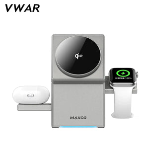 MAXCO Qi2 3-in-1 Wireless charger with Auto-Rotating Phone Dock compatible with MagSafe for iPhone Apple Watch Ultra 2 Airpods - SPINGHAR