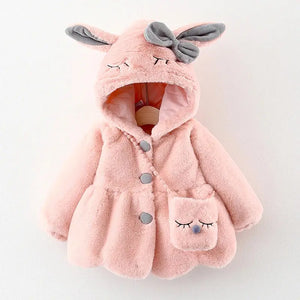 Cute Rabbit Ears Plush Baby Jacket Christmas Sweet Princess Girls Coat Autumn Winter Warm Hooded Outerwear Toddler Girl Clothes - SPINGHAR