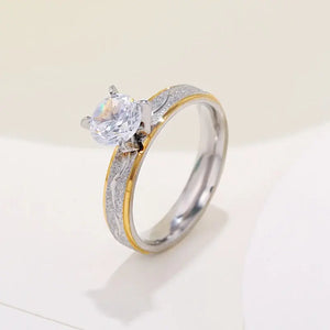 4mm Stainless Steel Couple Engagement Rings with Zircon - SPINGHAR