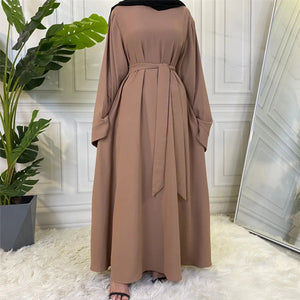 Elegant Dubai Abaya Dresses for Women - Muslim Fashion with Sashes - SPINGHAR