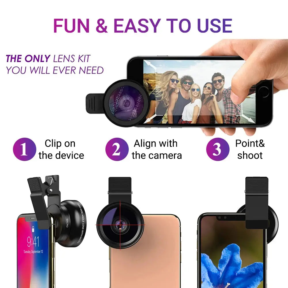 APEXEL 37mm HD 0.45x Super Wide Angle Lens & 12.5x Macro Lens Kit for Smartphones - SPINGHAR