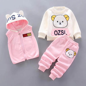 Baby Boys And Girls Clothing Set Tricken Fleece Children Hooded Outerwear Tops Pants 3PCS Outfits Kids Toddler Warm Costume Suit SPINGHAR