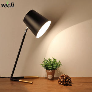 Nordic Simple Iron Table Lamp Modern Countryside Desk Lamp LED E27 Black White For Study Bedroom Parlor Bookstore Hotel Reading SPINGHAR