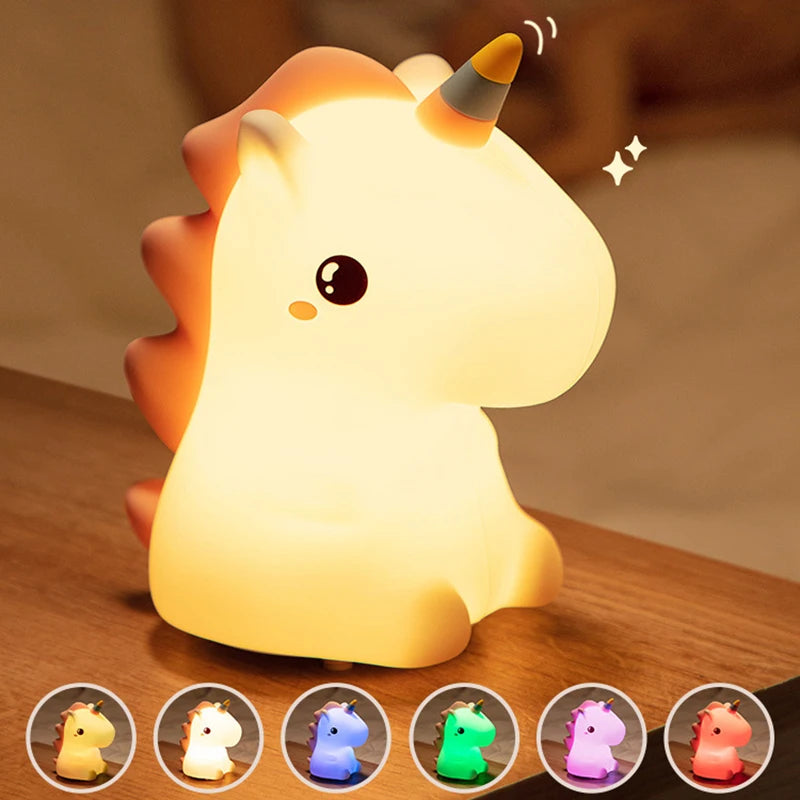 unicorn Cute Silicone LED Night Light For Kids children USB Rechargeable Cartoon Animal bedroom decor Touch Night Lamp for gifts SPINGHAR