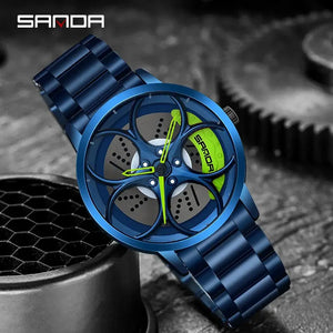 SANDA New Arrival NIBOSI Car Spinning Rim Hub Watche Custom Design Quartz Wristwatch Waterproof Car Wheel Watch Volk Racing Rays - SPINGHAR