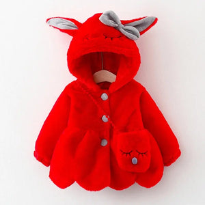 Cute Rabbit Ears Plush Baby Jacket Christmas Sweet Princess Girls Coat Autumn Winter Warm Hooded Outerwear Toddler Girl Clothes - SPINGHAR