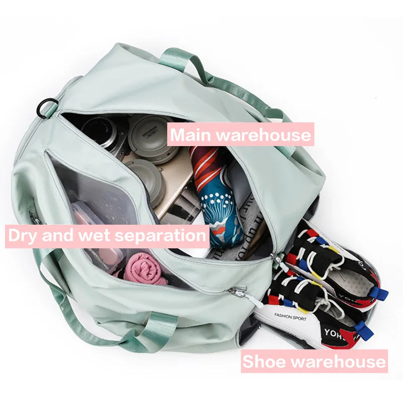 Women Sports Gym Bag Travel Dry Wet Bag Handbags Multifunction Swimming Tote Shoulder Weekend Fitness Duffle Yoga Shoes Daypack SPINGHAR