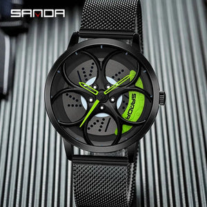 SANDA New Arrival NIBOSI Car Spinning Rim Hub Watche Custom Design Quartz Wristwatch Waterproof Car Wheel Watch Volk Racing Rays - SPINGHAR