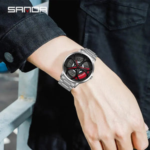 SANDA New Arrival NIBOSI Car Spinning Rim Hub Watche Custom Design Quartz Wristwatch Waterproof Car Wheel Watch Volk Racing Rays - SPINGHAR