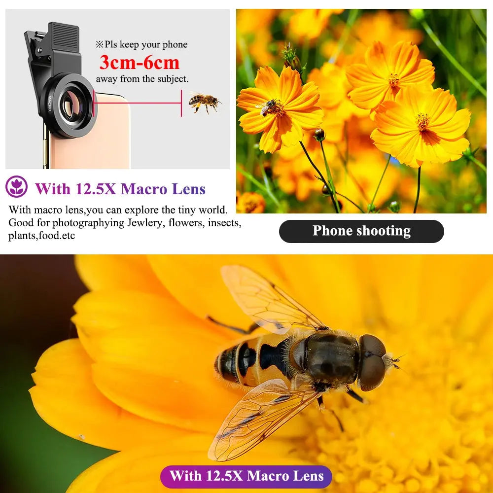 APEXEL 37mm HD 0.45x Super Wide Angle Lens & 12.5x Macro Lens Kit for Smartphones - SPINGHAR