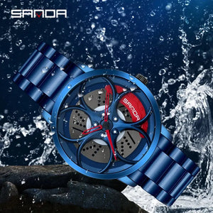 SANDA New Arrival NIBOSI Car Spinning Rim Hub Watche Custom Design Quartz Wristwatch Waterproof Car Wheel Watch Volk Racing Rays - SPINGHAR