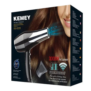 Kemei 3000 Watt Full Size Pro Hair Dryer Professional Salon Blow Dryer with Concentrator Nozzle Attachments 3 Speeds fast Dry - SPINGHAR