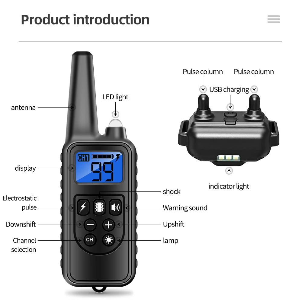 800m Electric Dog Training Collar Waterproof Rechargeable Remote Control Pet with LCD Display for All Size Shock Vibration Sound SPINGHAR