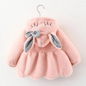 Cute Rabbit Ears Plush Baby Jacket Christmas Sweet Princess Girls Coat Autumn Winter Warm Hooded Outerwear Toddler Girl Clothes - SPINGHAR