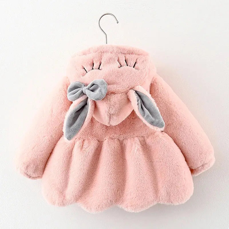 Cute Rabbit Ears Plush Baby Jacket Christmas Sweet Princess Girls Coat Autumn Winter Warm Hooded Outerwear Toddler Girl Clothes - SPINGHAR