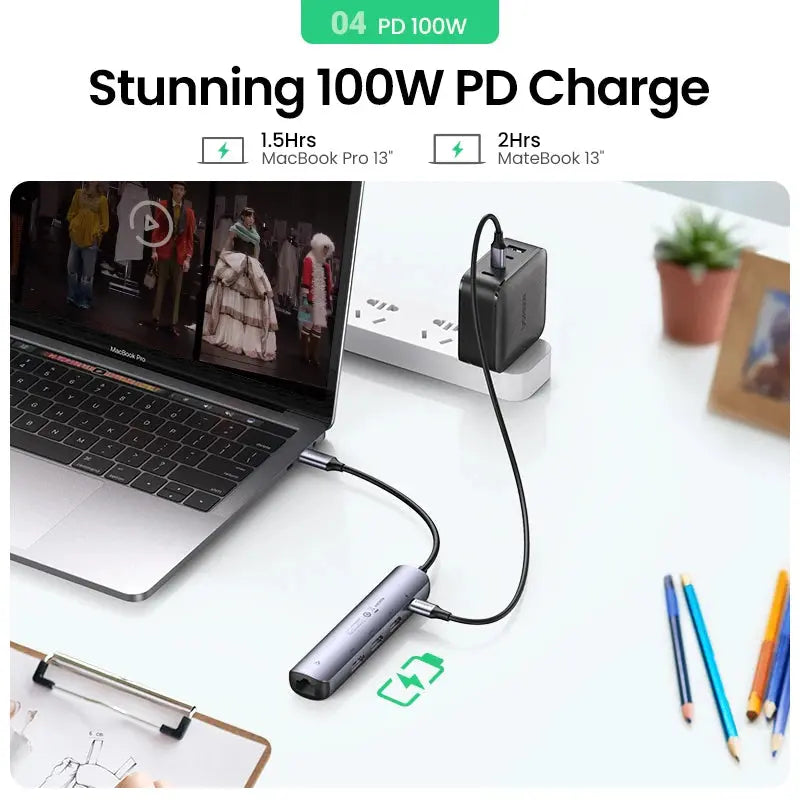 UGREEN USB C Hub 4K 60Hz USB Type C 3.1 to HDMI RJ45 PD 100W USB 3.0 OTG Adapter USB C Dock for MacBook Air Pro PC Mini USB HUB - SPINGHAR