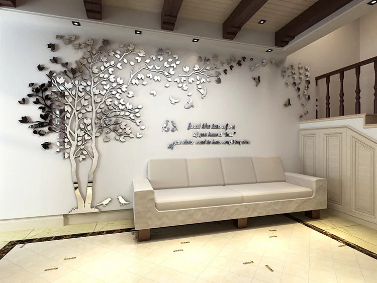 Acrylic Wall -Sticker  Mirror Tree Decorative   DIY Art TV Background Wall Poster Home Decor  Living Room Wallstickers SPINGHAR