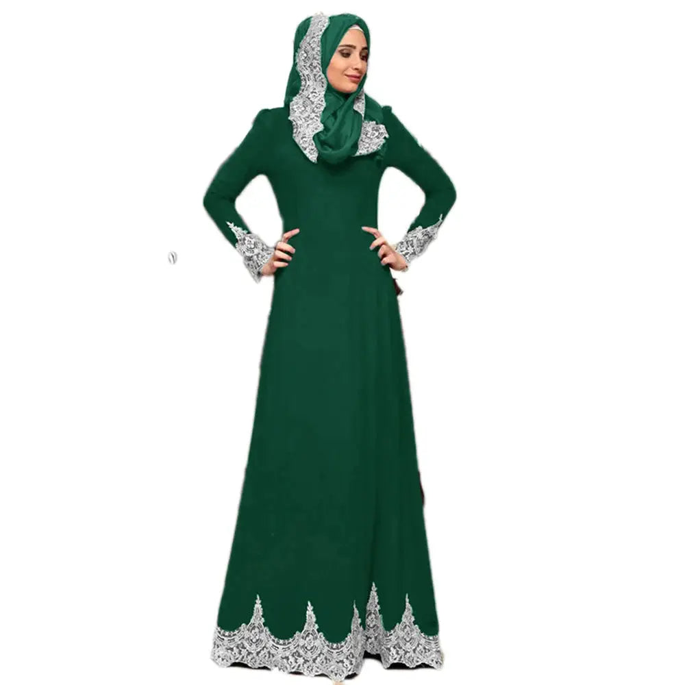 Vintage Muslim Women Lace Long Dress Party Evening Maxi Robe Middle East Pakistan Turkish Long Sleeve Islamic Gown Ramadan New - SPINGHAR