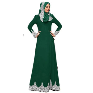 Vintage Muslim Women Lace Long Dress Party Evening Maxi Robe Middle East Pakistan Turkish Long Sleeve Islamic Gown Ramadan New - SPINGHAR