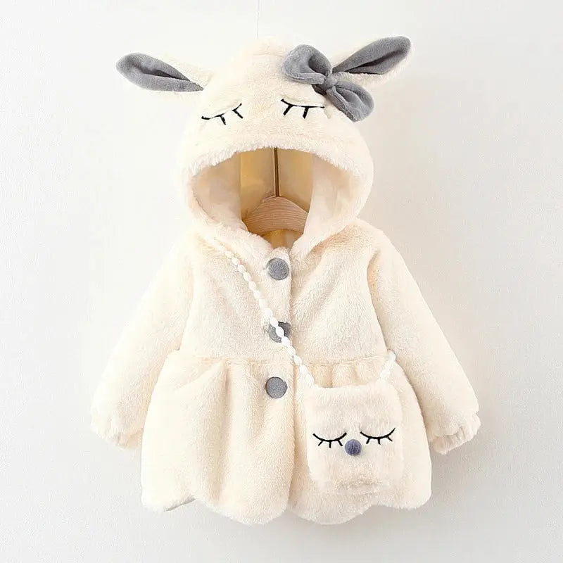 Cute Rabbit Ears Plush Baby Jacket Christmas Sweet Princess Girls Coat Autumn Winter Warm Hooded Outerwear Toddler Girl Clothes - SPINGHAR