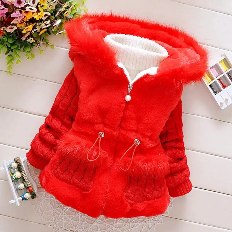 Plush Baby Jacket Thicken Warm Winter Jackets For Girls Sweater Coat Fashion Infant Hooded Outwear 1-4 Year Toddler Girl Clothes - SPINGHAR