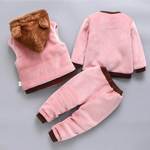 Baby Boys And Girls Clothing Set Tricken Fleece Children Hooded Outerwear Tops Pants 3PCS Outfits Kids Toddler Warm Costume Suit SPINGHAR