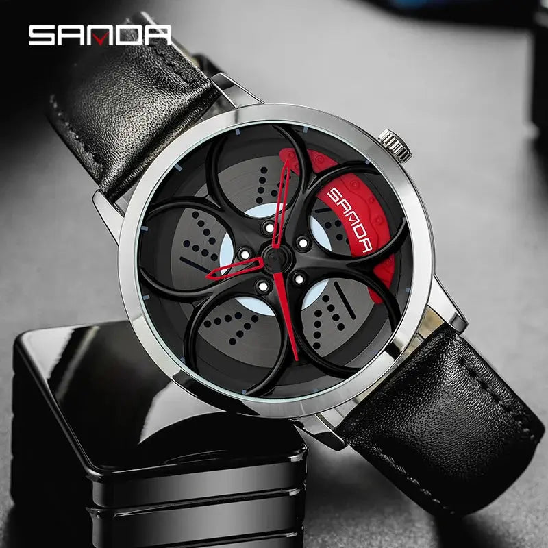 SANDA New Arrival NIBOSI Car Spinning Rim Hub Watche Custom Design Quartz Wristwatch Waterproof Car Wheel Watch Volk Racing Rays - SPINGHAR