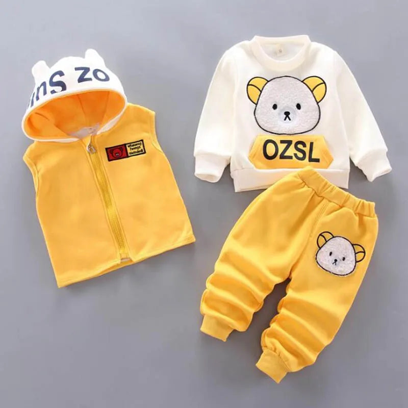 Baby Boys And Girls Clothing Set Tricken Fleece Children Hooded Outerwear Tops Pants 3PCS Outfits Kids Toddler Warm Costume Suit SPINGHAR