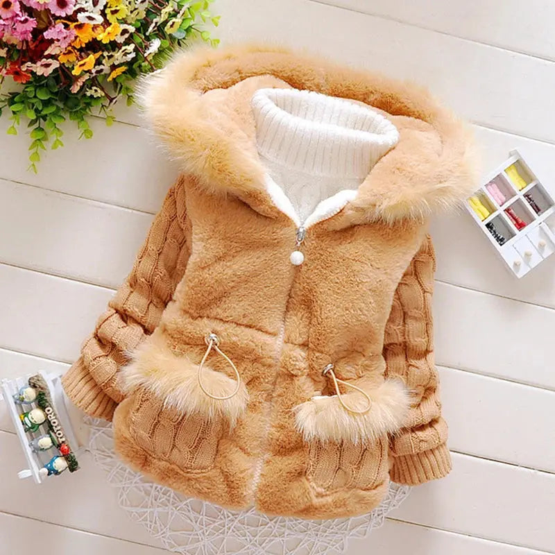 Plush Baby Jacket Thicken Warm Winter Jackets For Girls Sweater Coat Fashion Infant Hooded Outwear 1-4 Year Toddler Girl Clothes - SPINGHAR