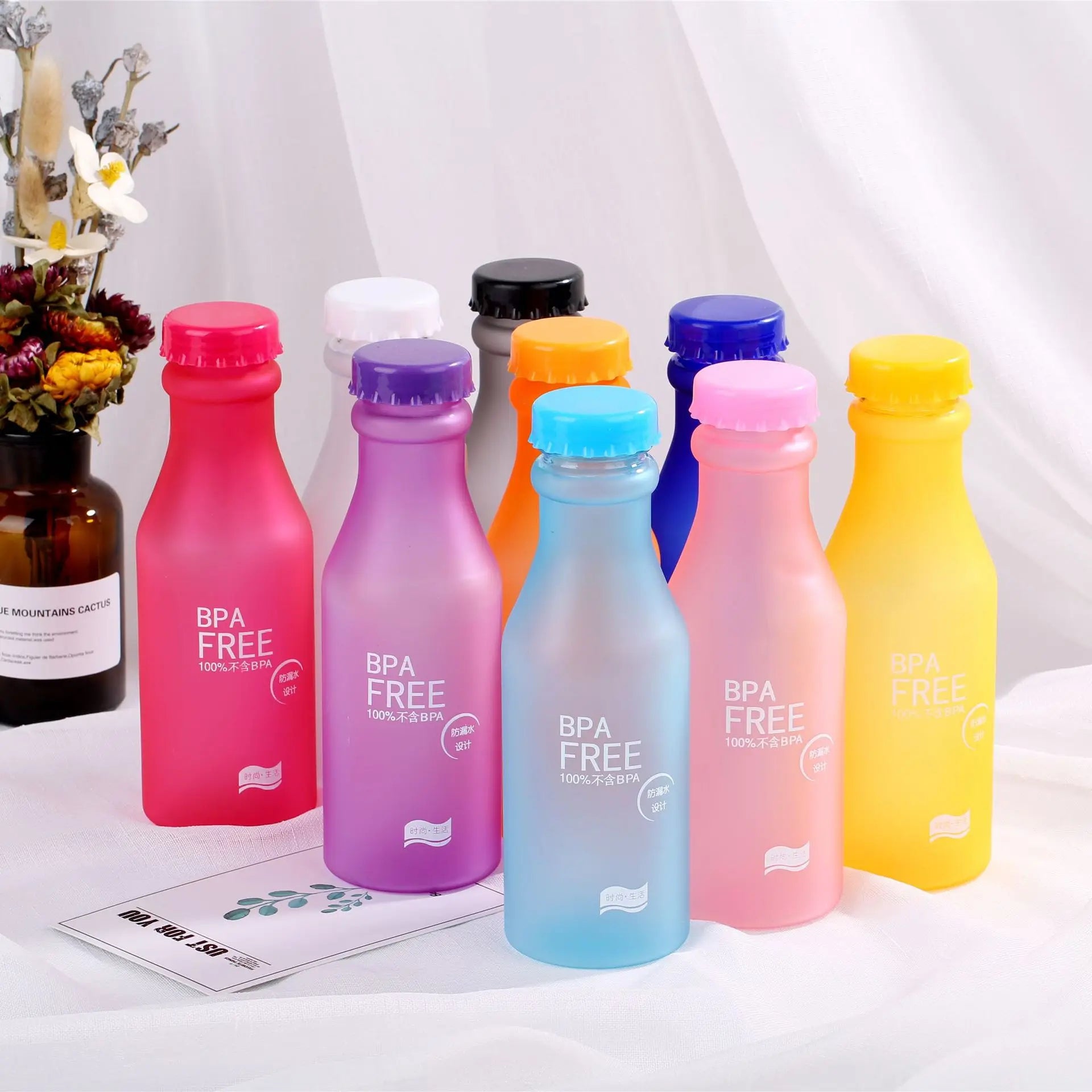 Crystal Water Bottle Transparent Frosted Leak-proof Plastic kettle 550mL Portable Water Bottle for Travel Yoga Running Camping SPINGHAR