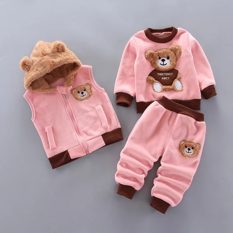 Baby Boys And Girls Clothing Set Tricken Fleece Children Hooded Outerwear Tops Pants 3PCS Outfits Kids Toddler Warm Costume Suit SPINGHAR