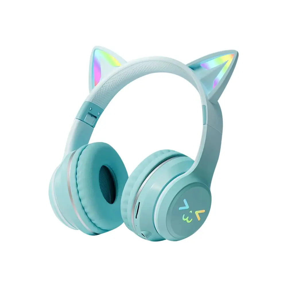 Gradient wireless Headphones RGB cute cat ear Bluetooth Earphones with microphone Stereo Music Game Earphone Girls Kids Gifts - SPINGHAR