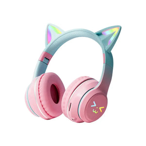 Gradient wireless Headphones RGB cute cat ear Bluetooth Earphones with microphone Stereo Music Game Earphone Girls Kids Gifts - SPINGHAR