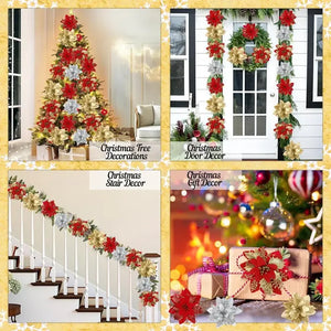 Christmas Glitter Artificial Flowers Christmas Tree Hanging Ornaments Fake Flower for Home 2024 Xmas New Year 2025 Navidad Gift SPINGHAR