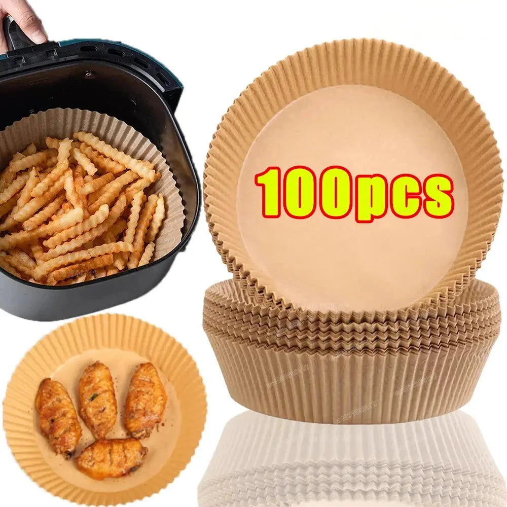 100/50Pcs Air Fryer Disposable Paper Nonstick Airfryer Baking Papers 16cm Round Air-Fryer Paper Liners Paper Kitchen Accessories - SPINGHAR