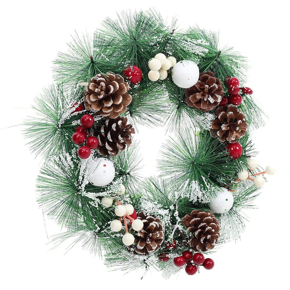 32cm Snowflake Pine Cone Christmas Artificial Wreath SPINGHAR