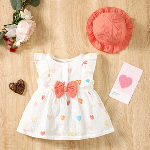 2PCS Dress Clothes Set Newborn Baby Girl Love Print Sleeveless Dress With Hat Summer Fashion Cute Wear for Infant Girl 0-9Months SPINGHAR