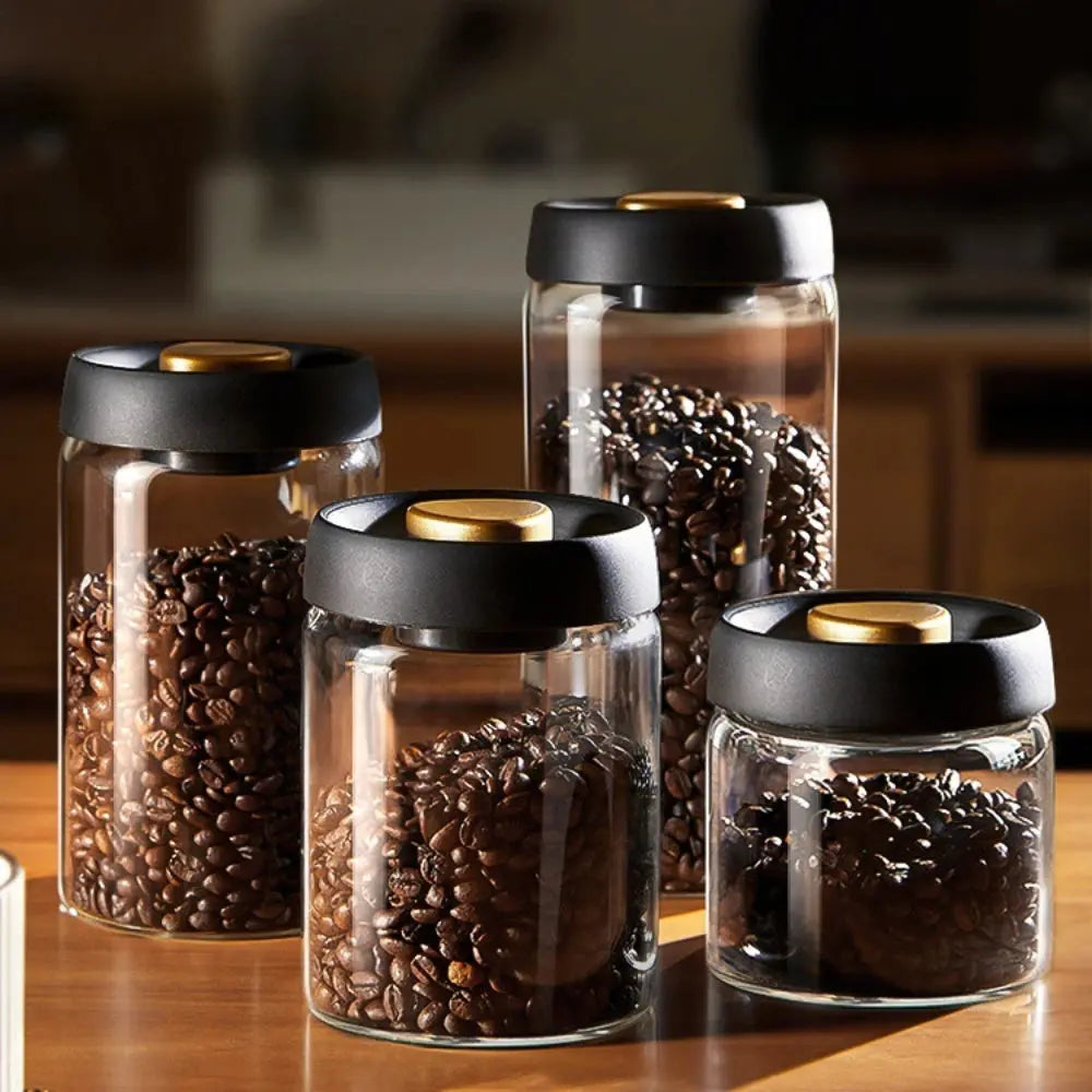 Coffee Beans Vacuum Sealed Tank Transparent Glass Food Storage Jars Household Moisture-proof Air Extraction Airtight Container - SPINGHAR