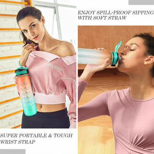 1000ML Water Bottle With Time Marker Plastic Motivational Water Bottle Drinking Bottle for Gym Sports Outdoor Travel Work 1PC SPINGHAR