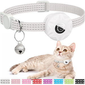 for Apple AirTag Cat Collar,Air Tag Pet Collar with airtag Holder and Bell Reflective GPS Kitten Collar for Girl Boy Cats gatos SPINGHAR