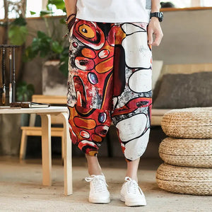 Harajuku Summer Loose Calf-Length Pants for Men | Wide Leg Cotton Linen Baggy Trousers - SPINGHAR