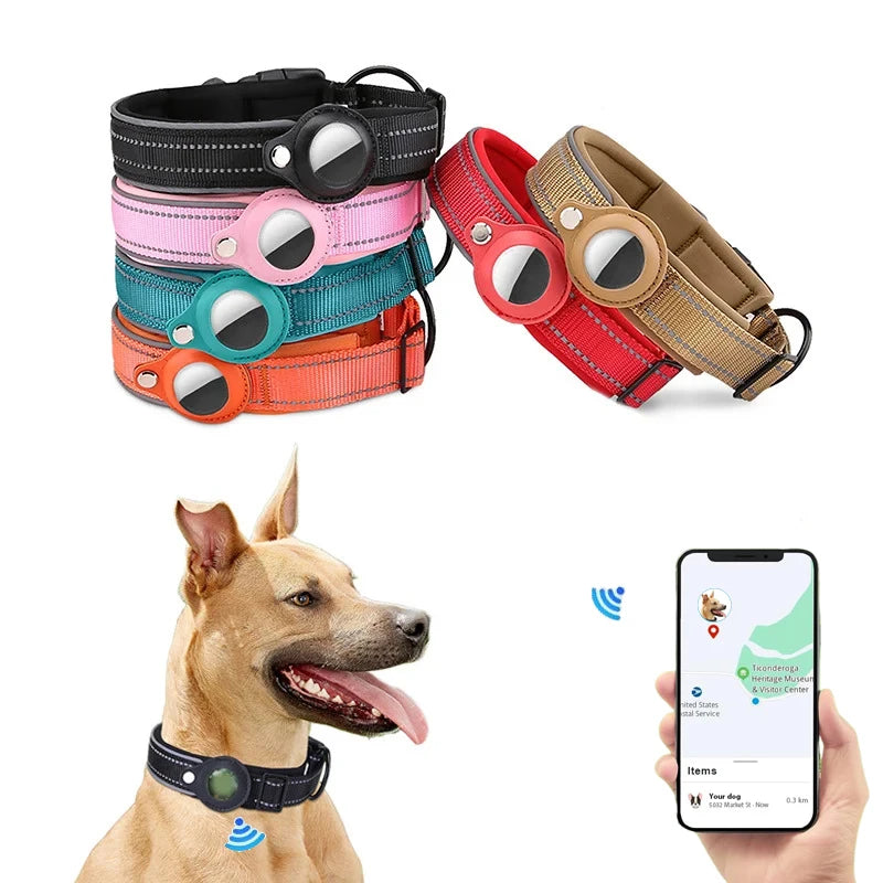 Waterproof Anti-Lost Dog Collar Padded Collars with AirTag Holder GPS Tracker Protective Case Adjustable Collar for Large Dogs SPINGHAR