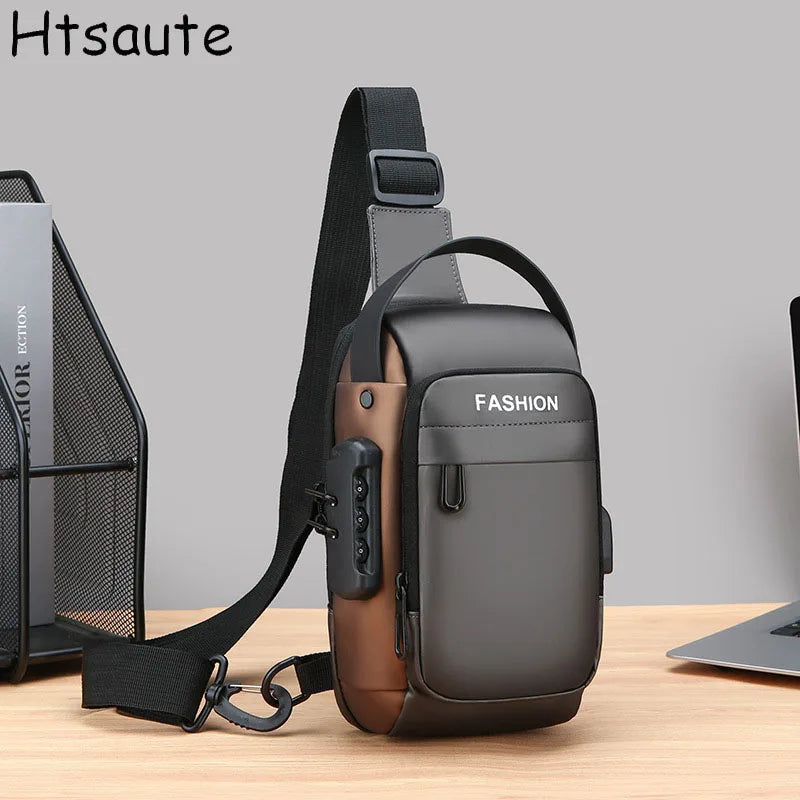 Men Anti Theft Chest Bag Shoulder Bags USB Charging Crossbody Package School Short Trip Messengers Bags Men's Oxford Sling Pack SPINGHAR