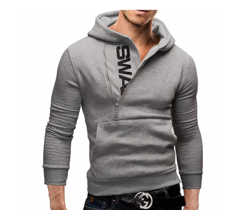 Mans Spring and Autumn Hoodies Letter Fleece Hooded Sweatshirt Patchwork Color Warm Plus Velvet Zipper Hoodies 6XL SPINGHAR