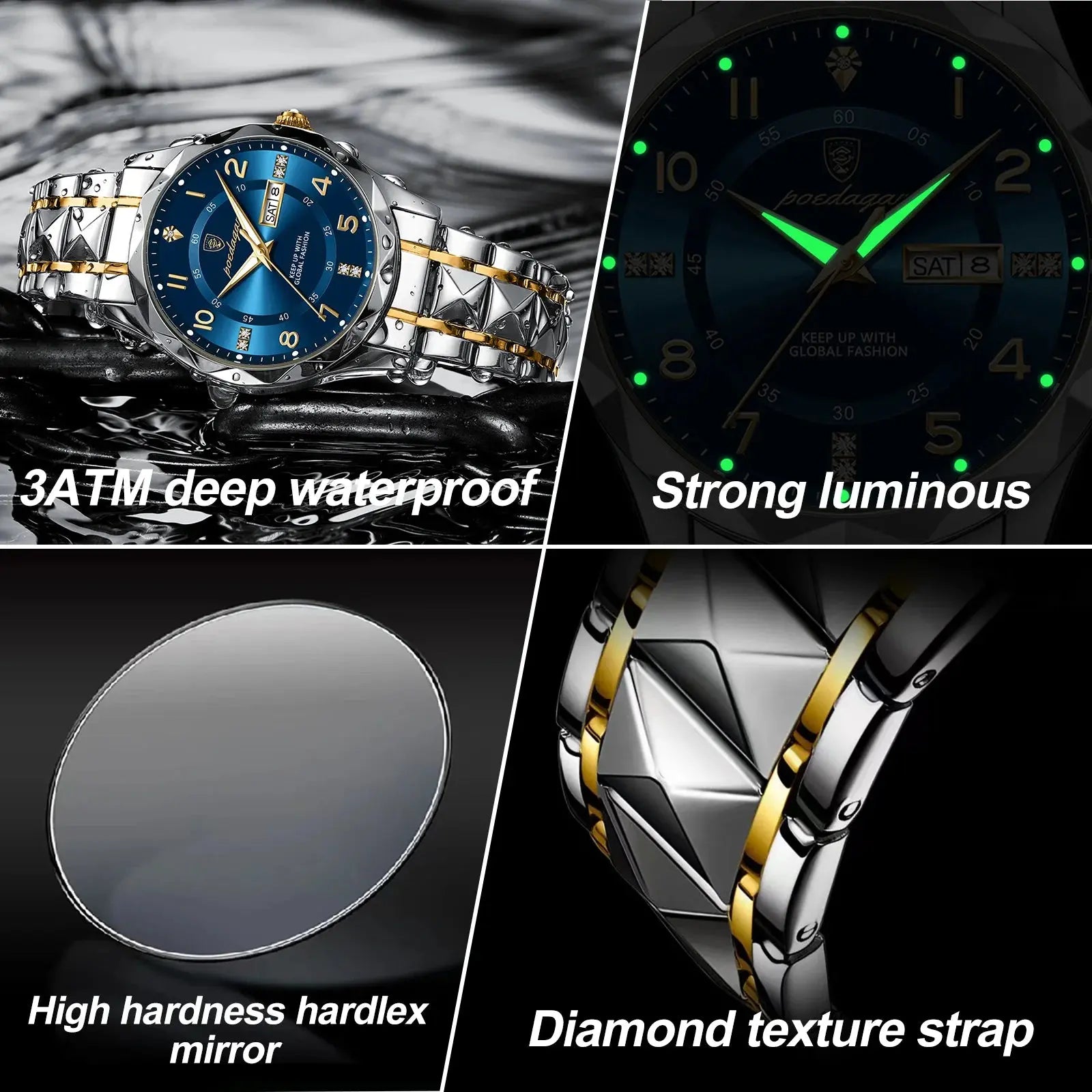 POEDAGAR Luxury Men Quartz Watch Waterproof Date Week Luminous Wristwatch Stainless Steel Men's Watches Male Clock Sports Reloj - SPINGHAR