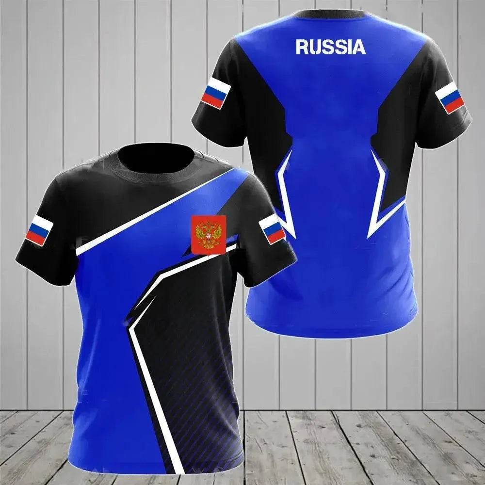 Men's Casual Loose Round Neck T-Shirts with Russian Flag - Oversized Streetwear - SPINGHAR