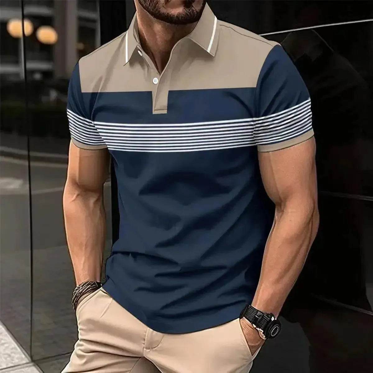 Best-Selling Men's Summer Polo Shirt - Striped Patchwork Slim Fit - SPINGHAR