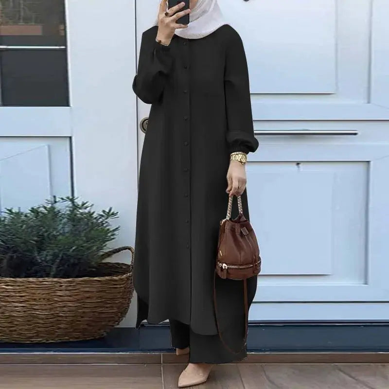 Elegant Solid Color Dubai Abaya for Women - Turkish Jalabiya Dress for Ramadan & Eid - SPINGHAR