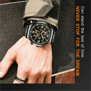 Brand Men's Watches Luxury Stainless Steel Quartz Watch Man Leather Calendar Sports Wristwatch Luminous Clock reloj hombre - SPINGHAR